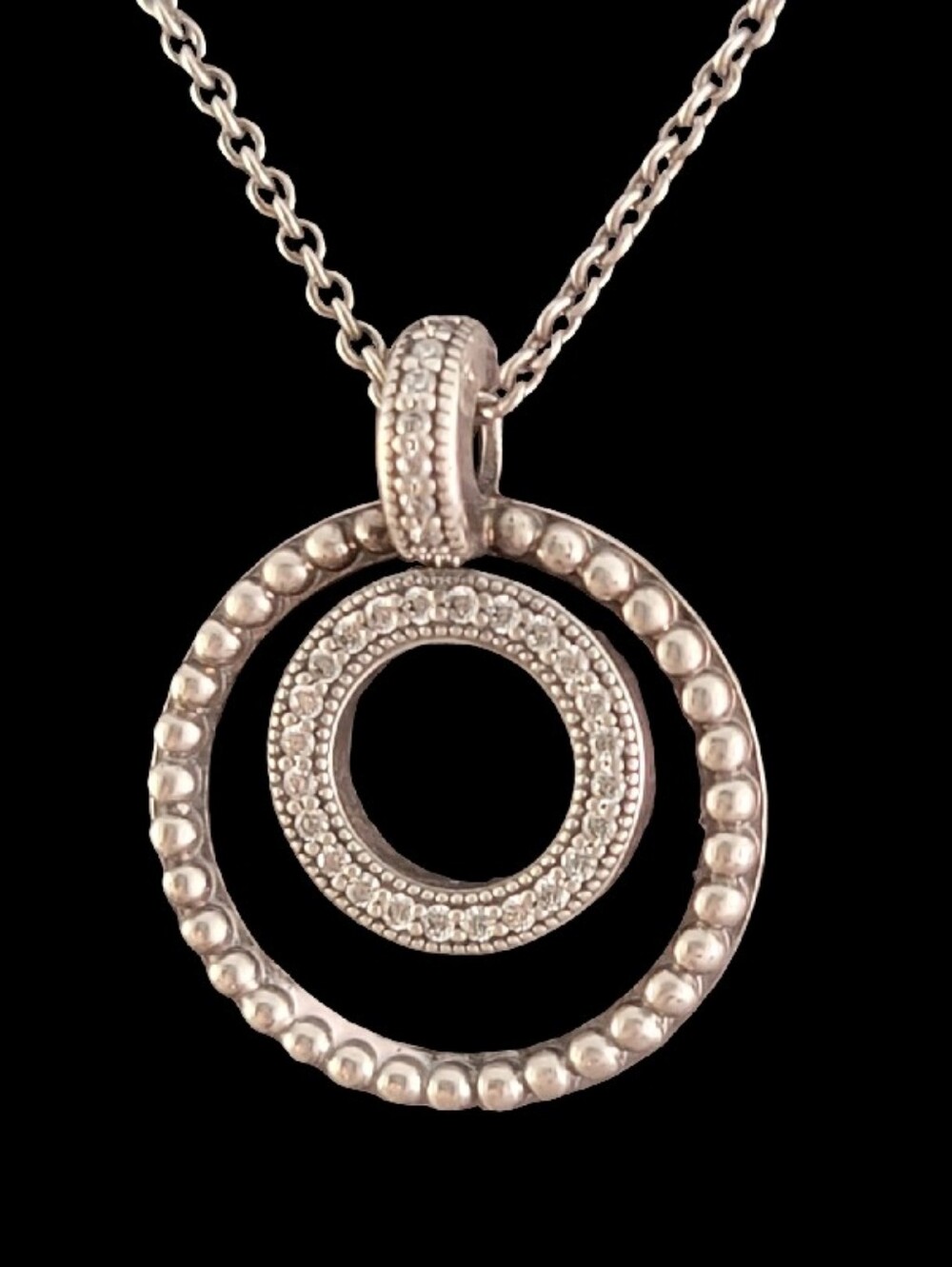Pandora Sterling Circle Dot CZ Drop Necklace